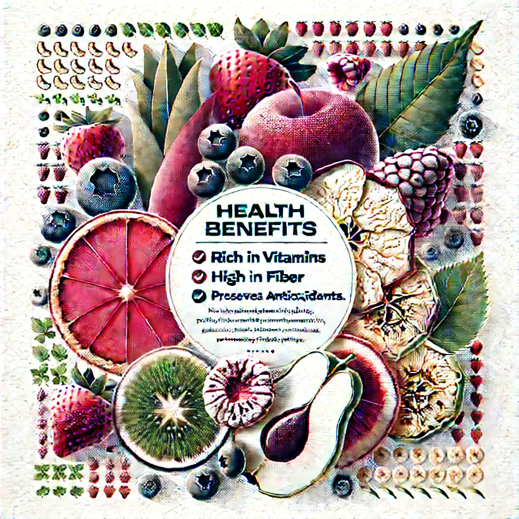 An assortment of vibrant freeze dried fruits including strawberries, apples, and blueberries, arranged on a clean surface showcasing their bright colors and crunchy texture.